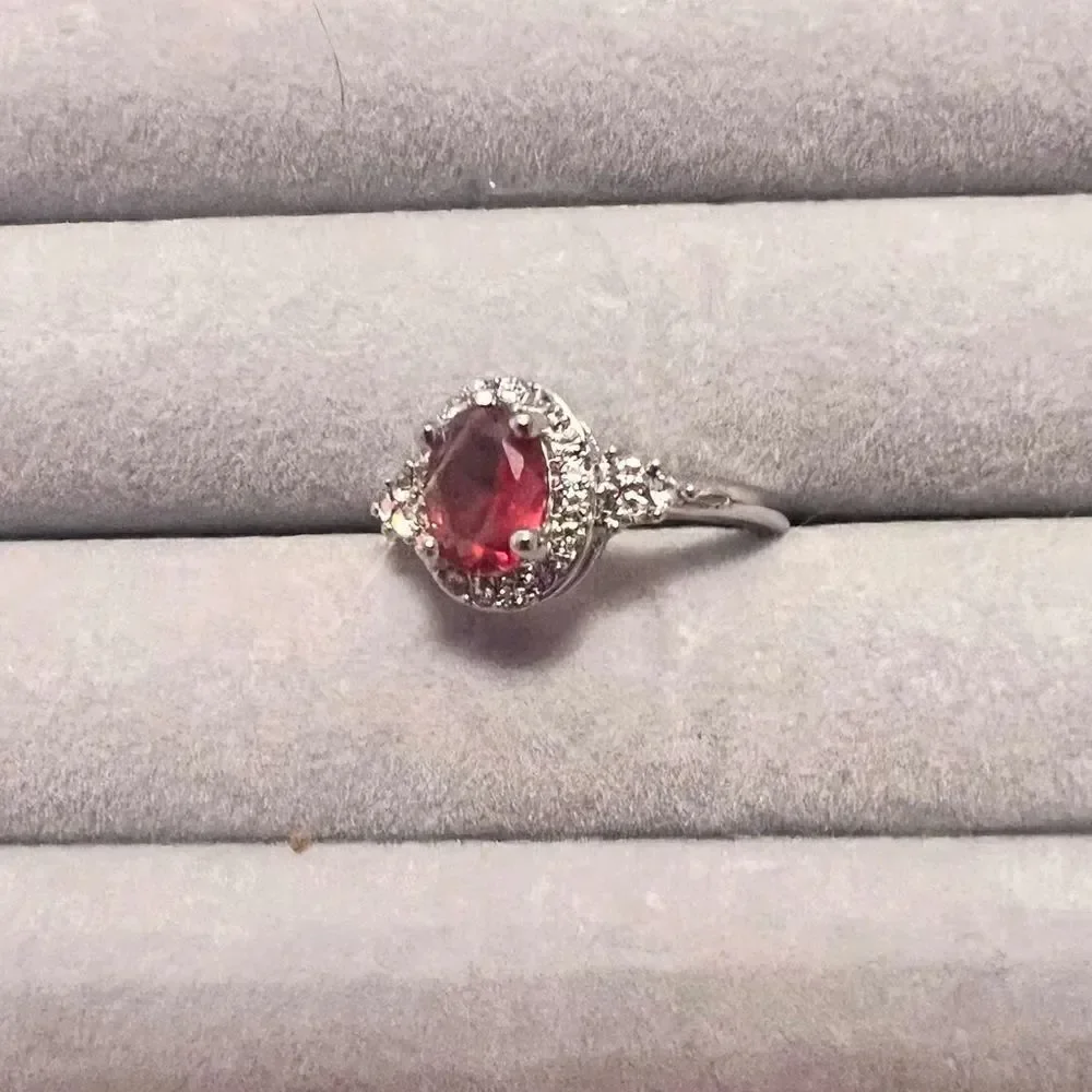 NEW Silver Tone Faux Ruby And Diamond Crystal Ring